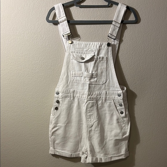 White Denim Overall Shorts size S - Picture 1 of 12